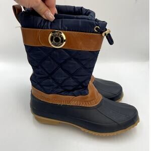 Tommy Hilfiger Navy Blue & Brown 8 Duck Boots Rubber Waterproof Preppy Academic
